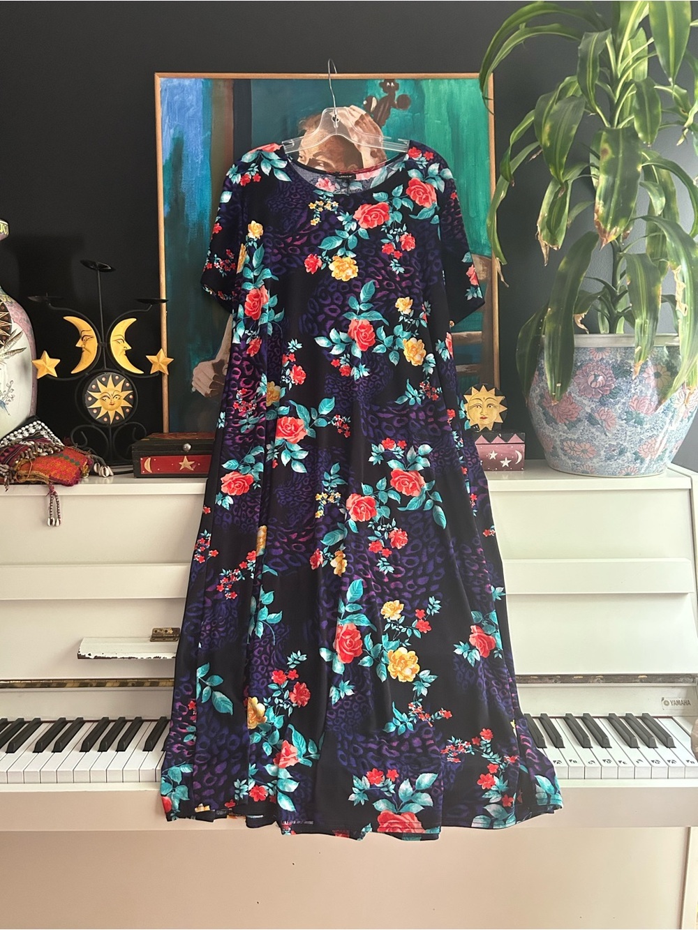 Jostar Floral Maxi Dress Womens Plus Size Stretch Travel Purple Rose Print
